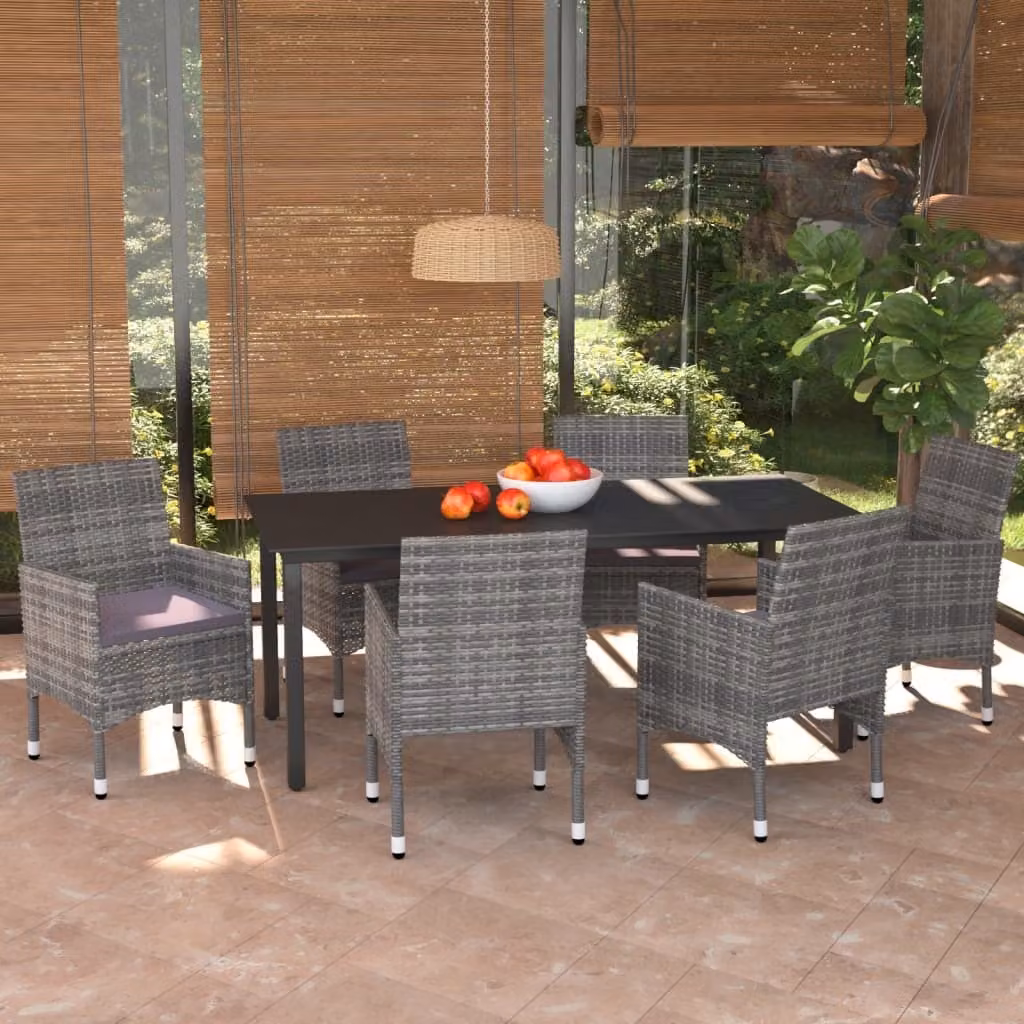Maison Exclusive - Set da pranzo da giardino 7 pezzi con cuscini in polyrattan grigio