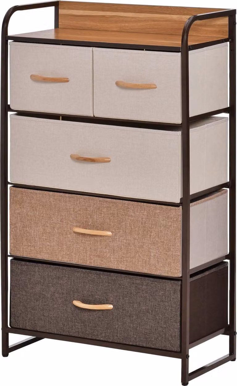 Comodino HOMCOM, credenza con 5 cassetti pieghevoli in tessuto, maniglia per soggiorno