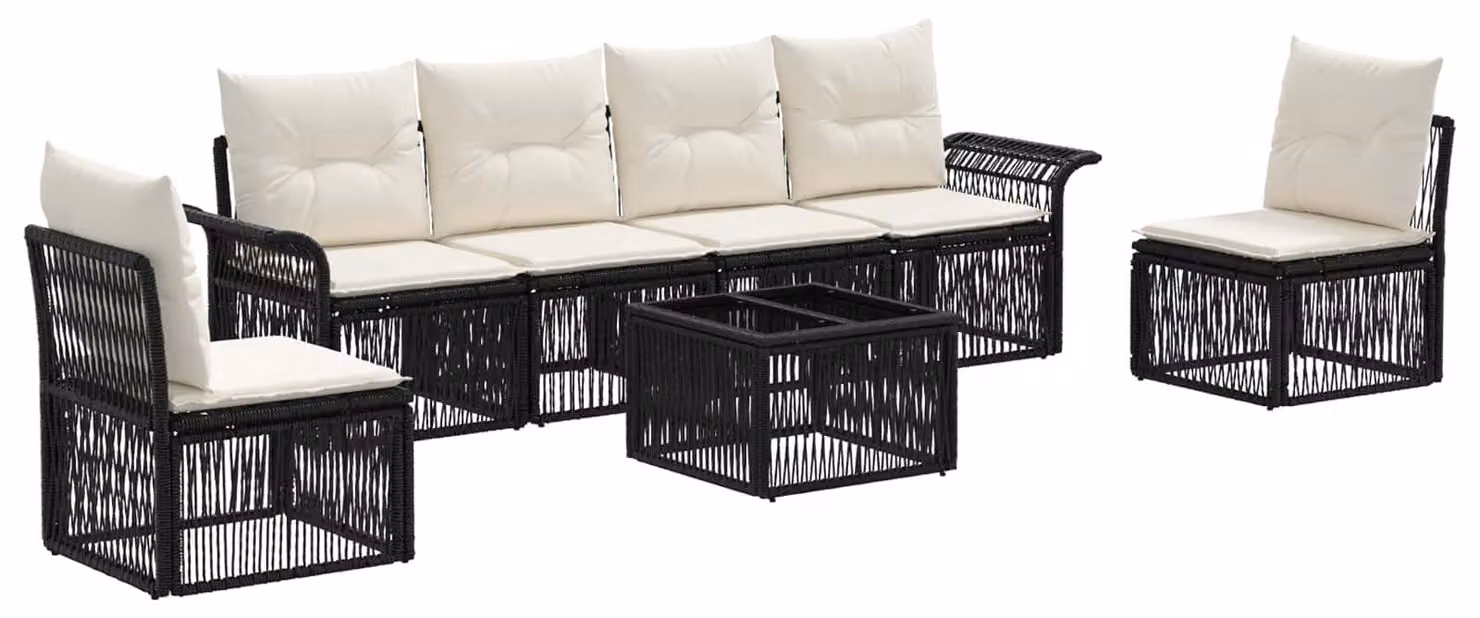Set Divano da Giardino 7 pcs Nero polyrattan