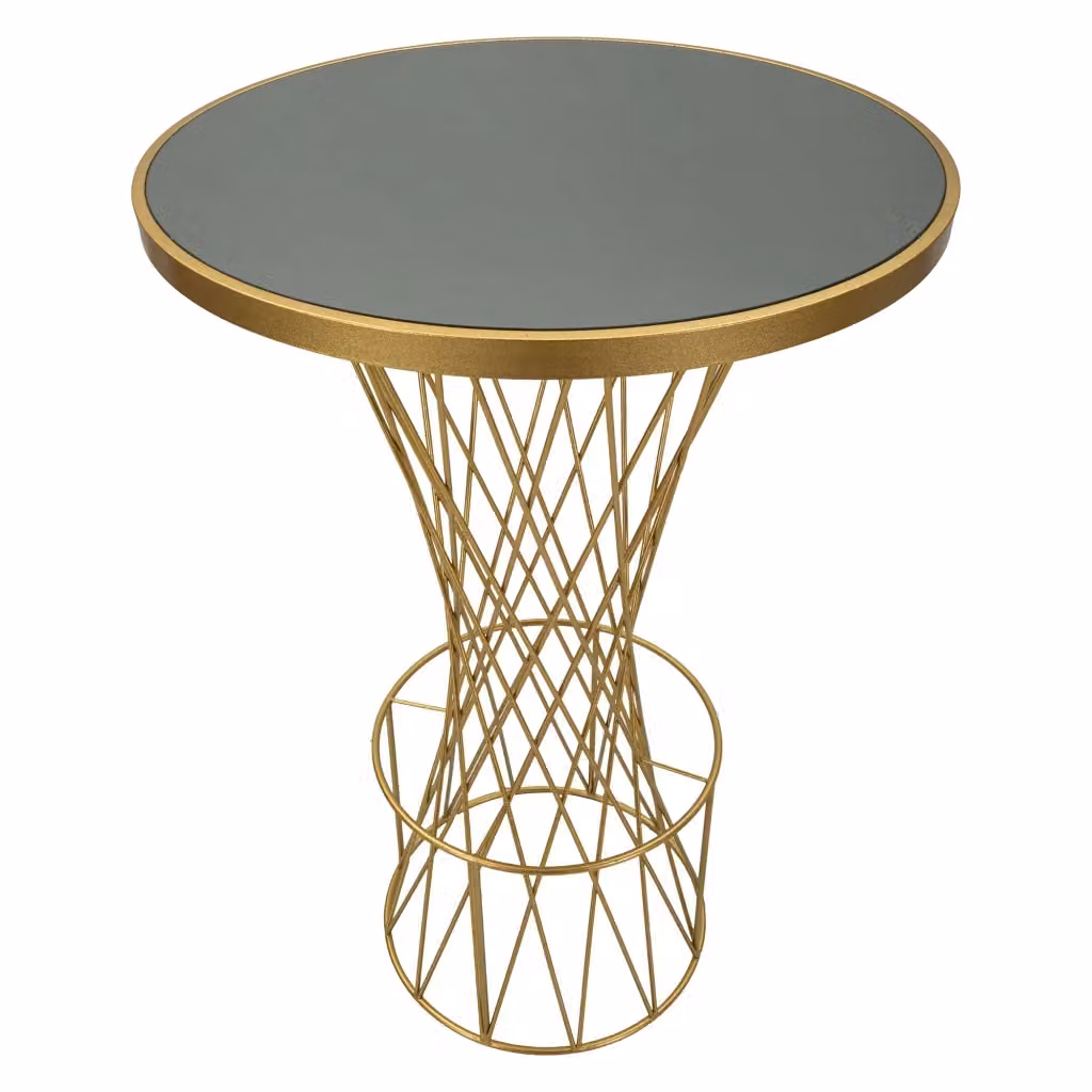 Fakari Tavolo Fisso Rotondo per 2 Persone in Vetro Trasparente e Metallo Oro L: 70 cm, P: 70 cm, H: 103 cm – 2
