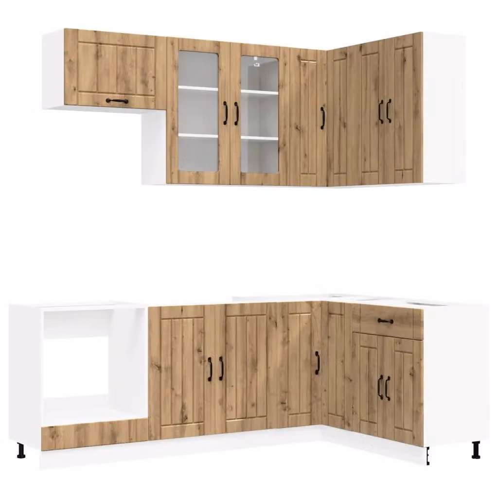Unità Cucina Moderna LUCCA vidaXL in Legno Rovere Marrone con Ante in Vetro, 8 Pezzi – 2