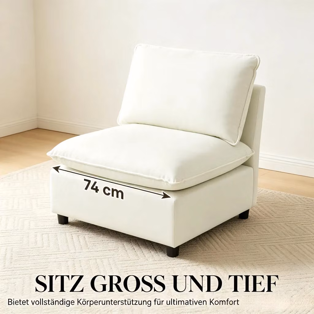 Divano singolo REDOM in lino beige e bianco, L: 74 cm, P: 85 cm, H: 78 cm – 2