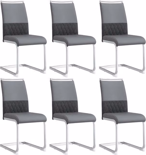 Set di 6 Sedie da Pranzo Moderne con Schienale in PU e Lino, Seduta Imbottita e Design Ergonomico, Colore Grigio