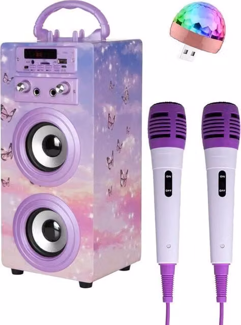 Kit di Karaoke Bluetooth con 2 Microfoni Ricaricabili Colore Viola