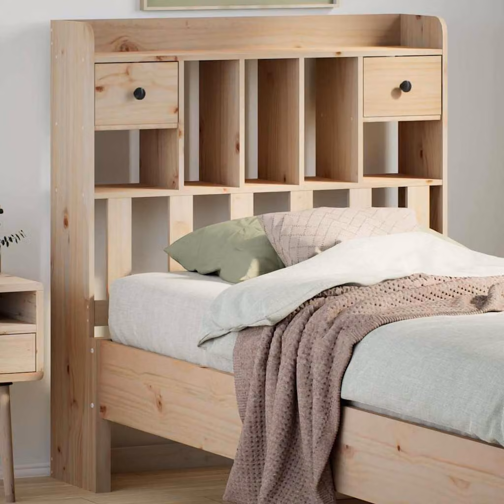 Testiera con Ripiani vidaXL in Legno Massello di Pino, Colore Marrone/Beige, L: 100 cm, H: 110 cm, P: 23 cm
