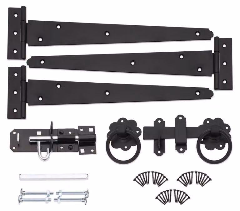 Set di 3 cerniere a T per cancelli da giardino, lunghezza 300 mm, colore nero