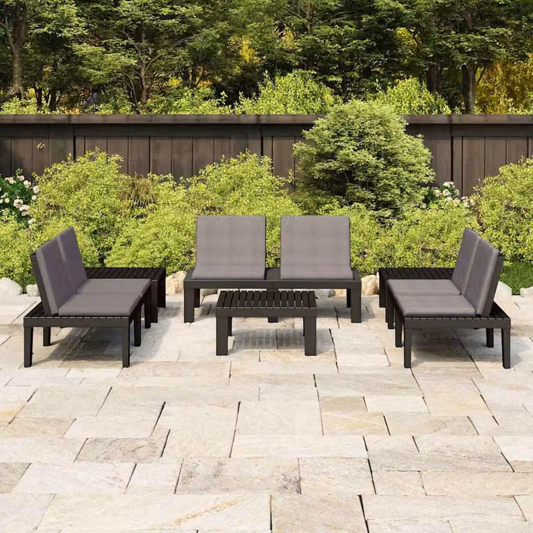 Set da giardino moderno vidaXL composto da divano ad angolo, poltrone e tavolino con 6 cuscini in antracite