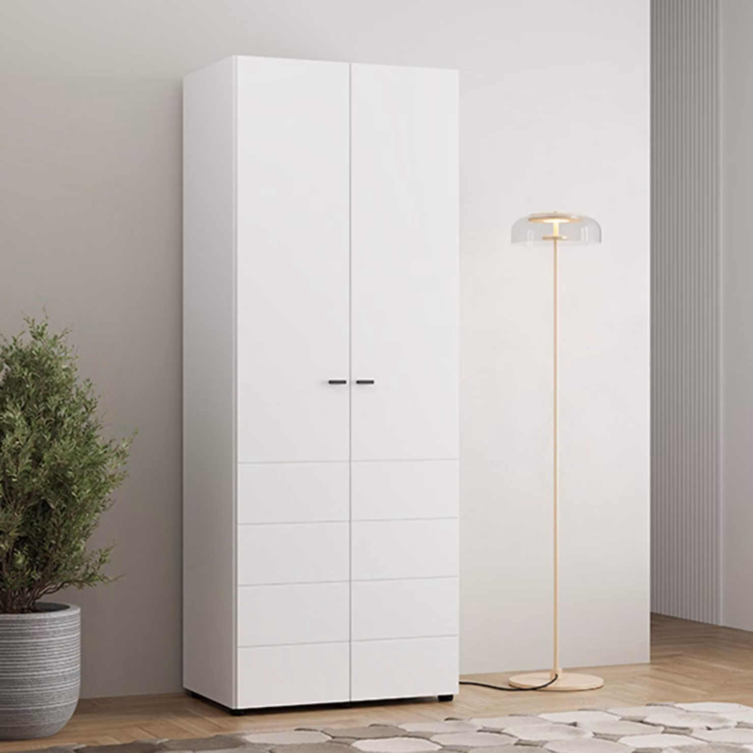Pomar - Guardaroba 2 Ante, 79x208h cm Bianco Opaco, Appendiabiti