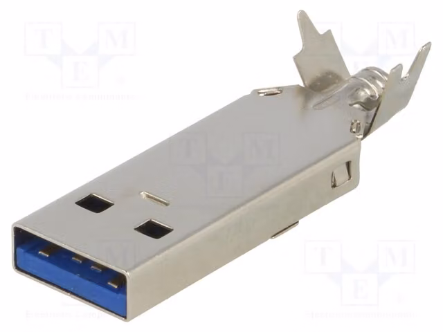 1 connettore USB-A standard per cavi da 1A, saldabile, USB 3.0, 30V, conforme agli standard USB e IEEE1394-S