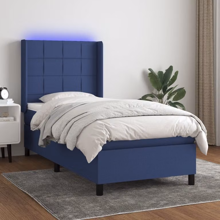 The Living Store Letto a molle con materasso e LED Blu 90x200 cm in tessuto