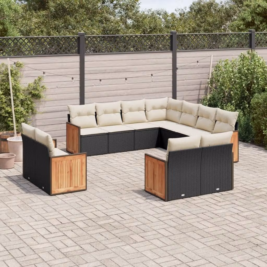 vidaXL Set Divani da Giardino 11 pz in Polyrattan Nero con Cuscini Imbottiti e Rivestimenti Rimovibili