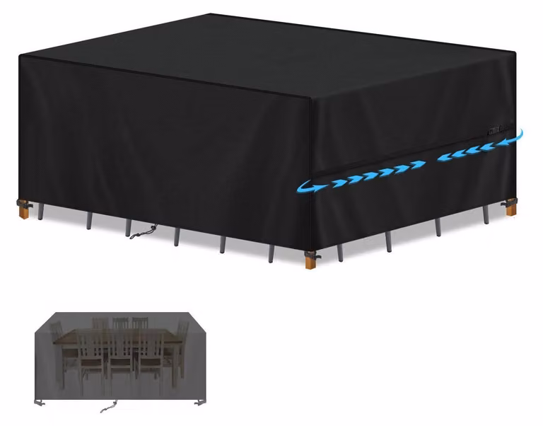 Copertura protettiva per mobili da giardino, dimensioni 230x130x95 cm, impermeabile, resistente al vento, tessuto Oxford, colore nero