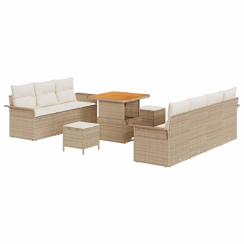 Set Divano da Giardino vidaXL 10 Pezzi in Polyrattan Beige con Cuscini e Tavolino – 2