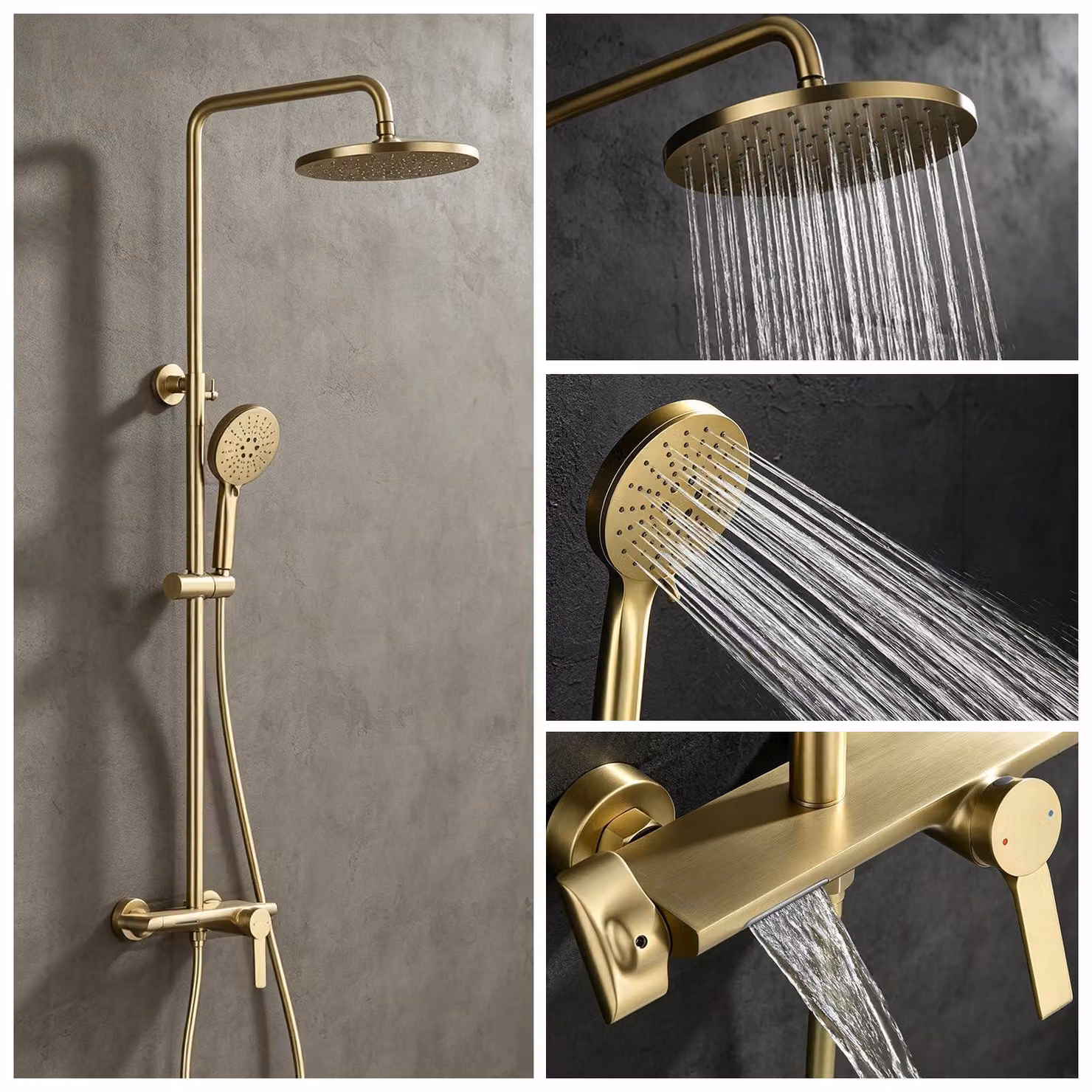Colonna doccia con miscelatore, soffione a pioggia 26x26 cm, doccetta manuale, in ottone