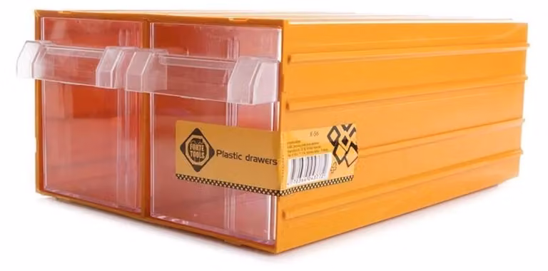 FORTE Tools K-56 Contenitore 21,2x30,2x12,6 cm, Cassettiera, trasparente, in plastica, con 2 cassetti, da abbinare al sistema di guide (000051144852)