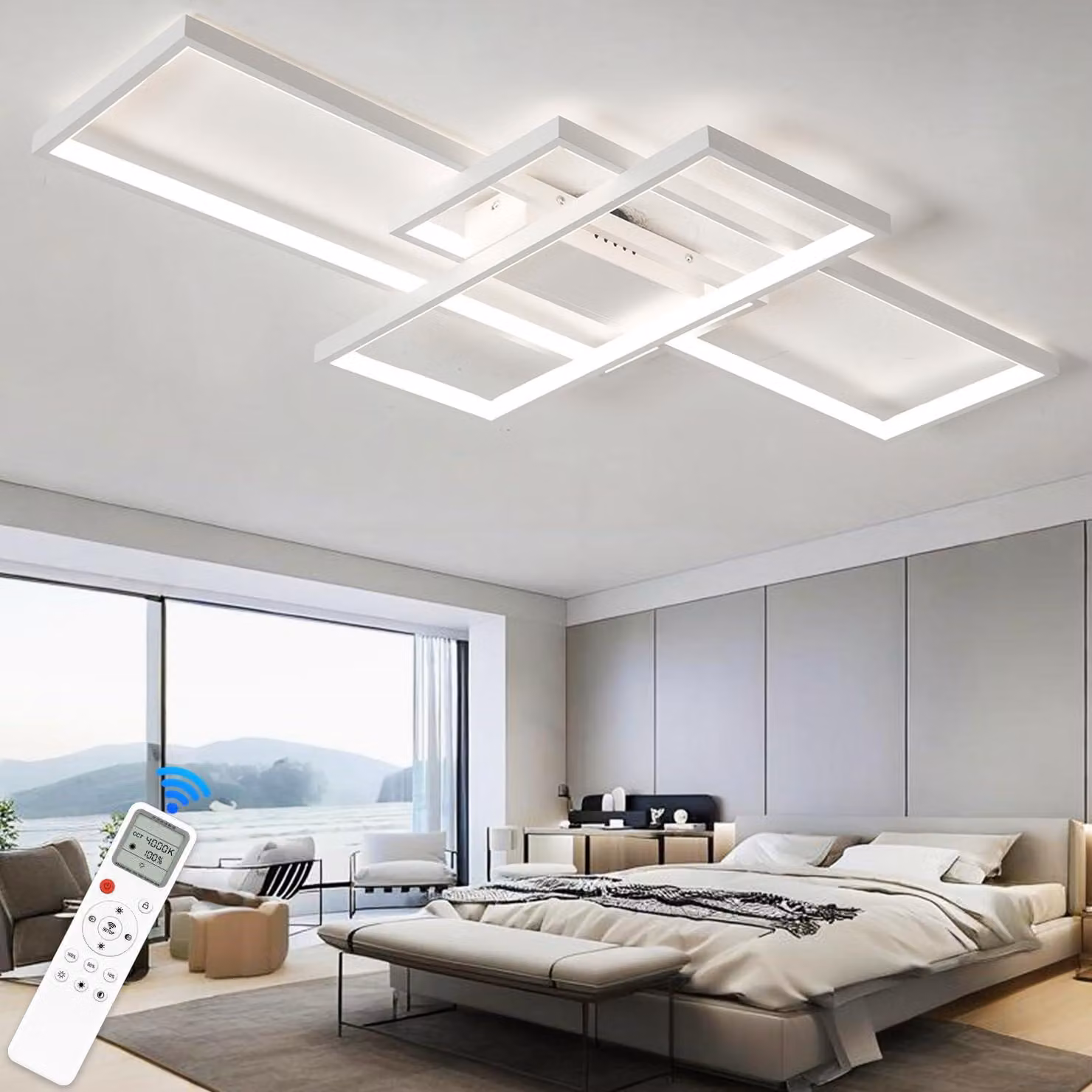 Pannello luminoso a LED, 105 W, dimmerabile, con telecomando, colore bianco, diametro 140 cm