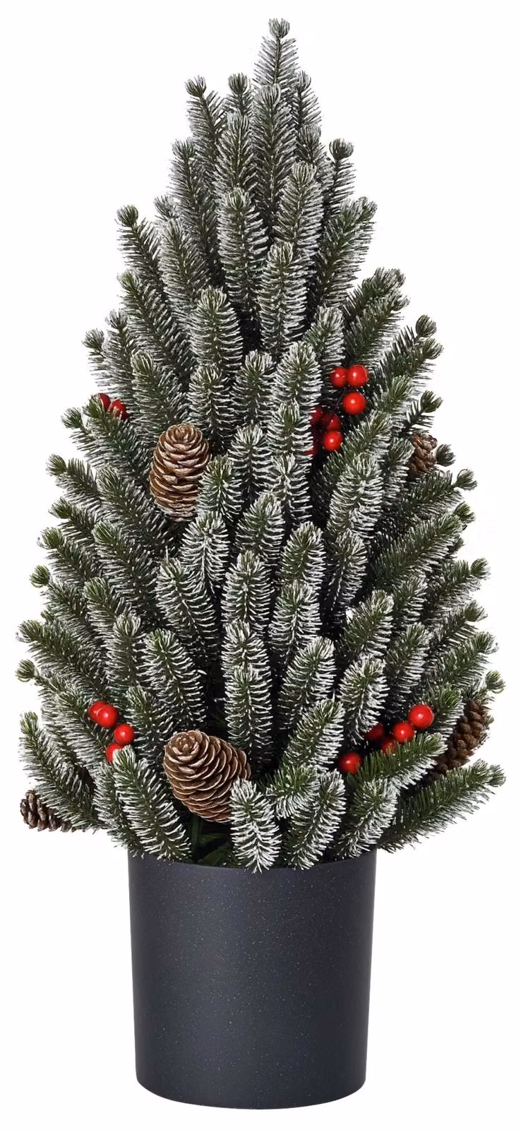 Albero di Natale in miniatura - Albero artificiale da tavolo - 47 cm - Con neve artificiale - 170 punte di rami - Base in plastica - Decorazioni a forma di bacche - Per uso interno