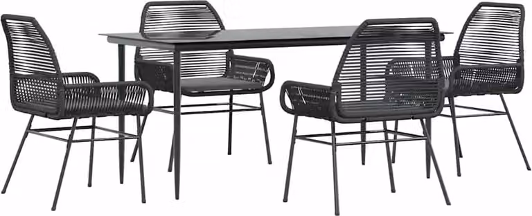 Set da Pranzo da Giardino con Cuscini 5 pz Polyrattan Vetro