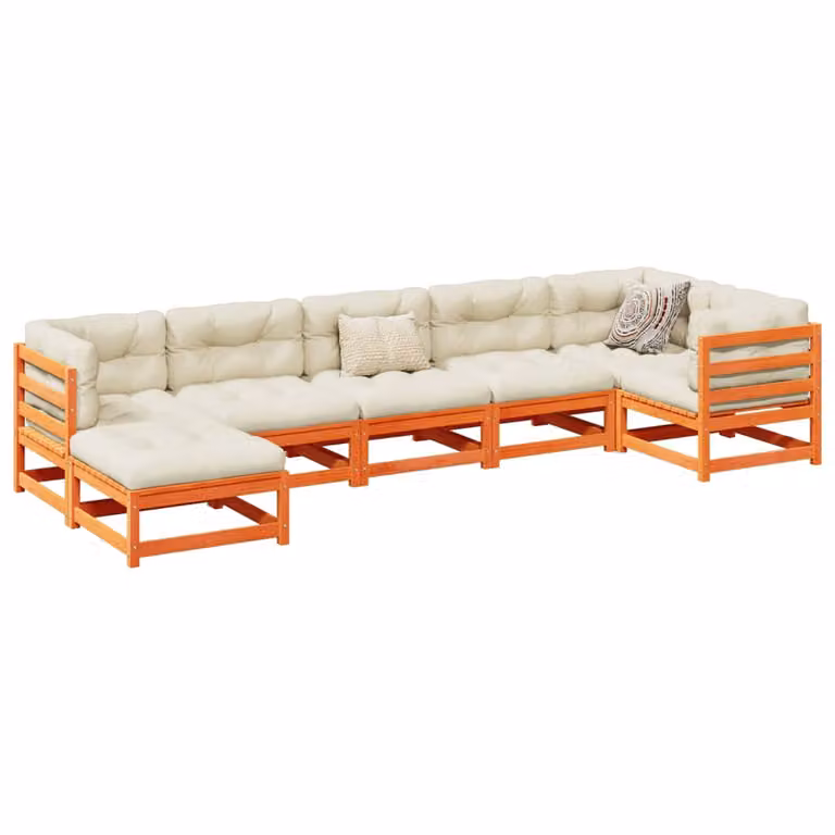 vidaXL Set Divani da Giardino 7 Pezzi in Legno di Pino Massello Marrone con Cuscini Beige