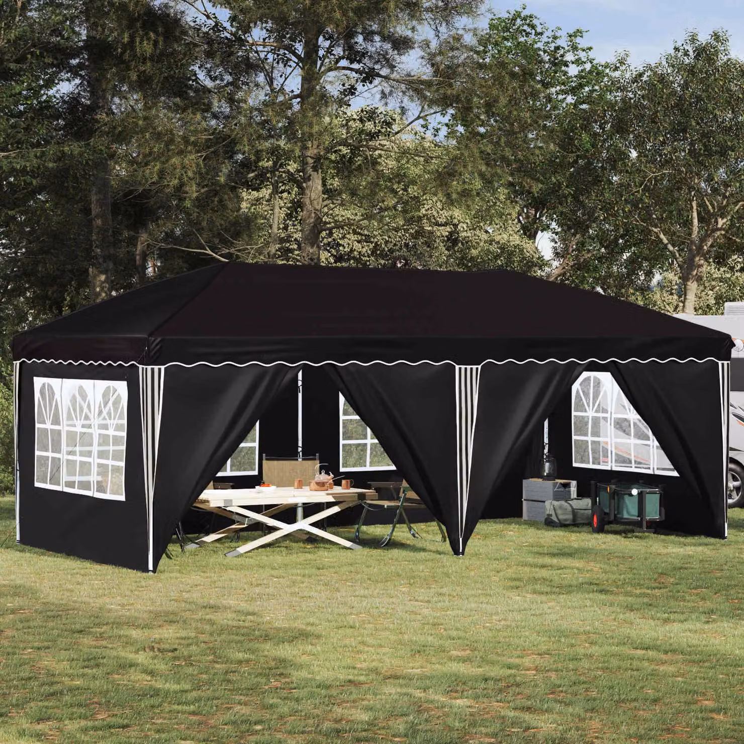 Maison Exclusive - Tenda pop-up per feste, dimensioni 575 x 288 x 245 cm, colore nero