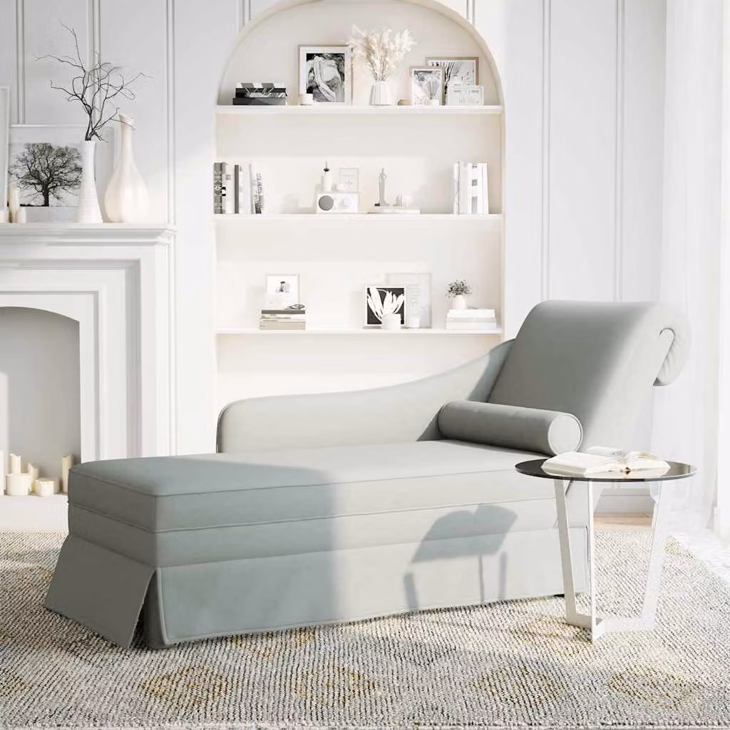 vidaXL Sdraio con Capezzale e Bracciolo Destro Velluto Grigio Chiaro