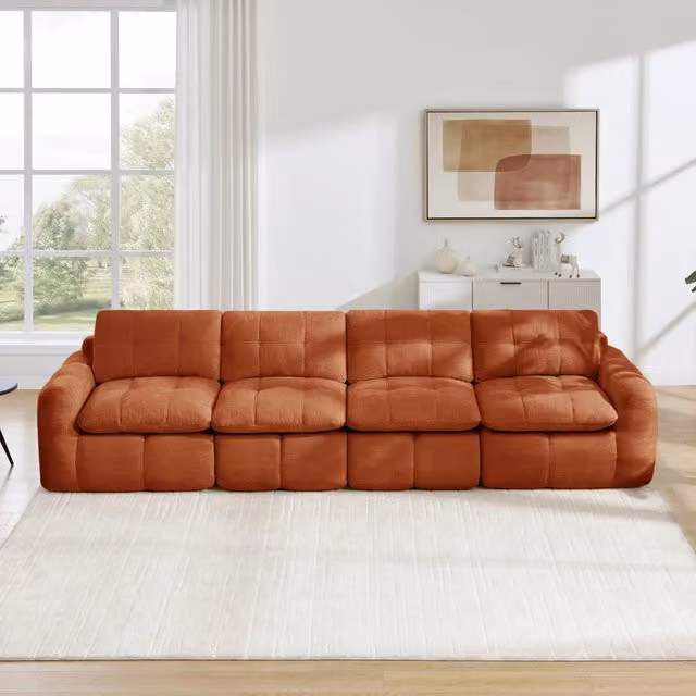 Divano modulare senza struttura in chenille arancione