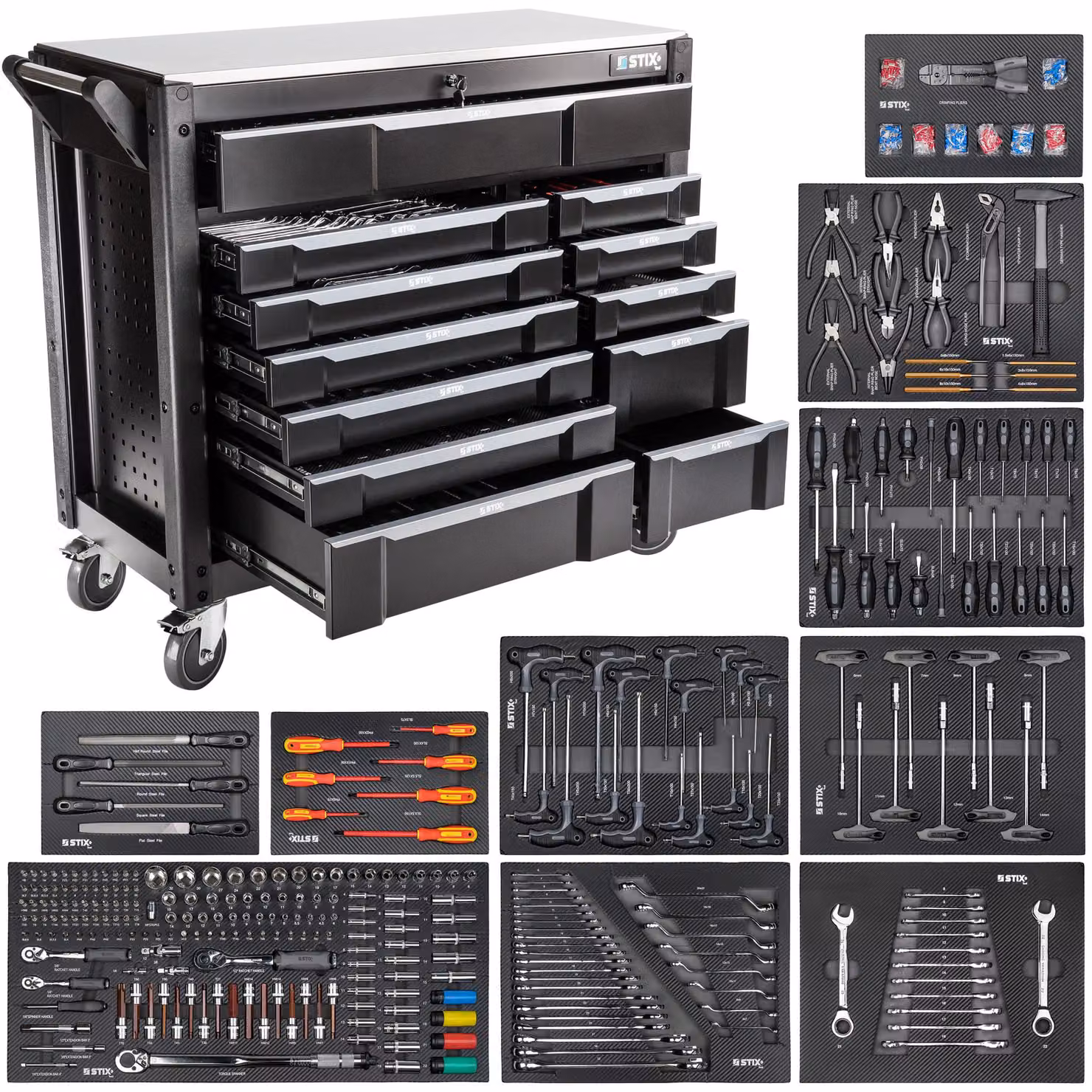 Armadio da officina STIX, carrello portautensili, 12 cassetti, compresi gli utensili, UltimatePro D12/TS2
