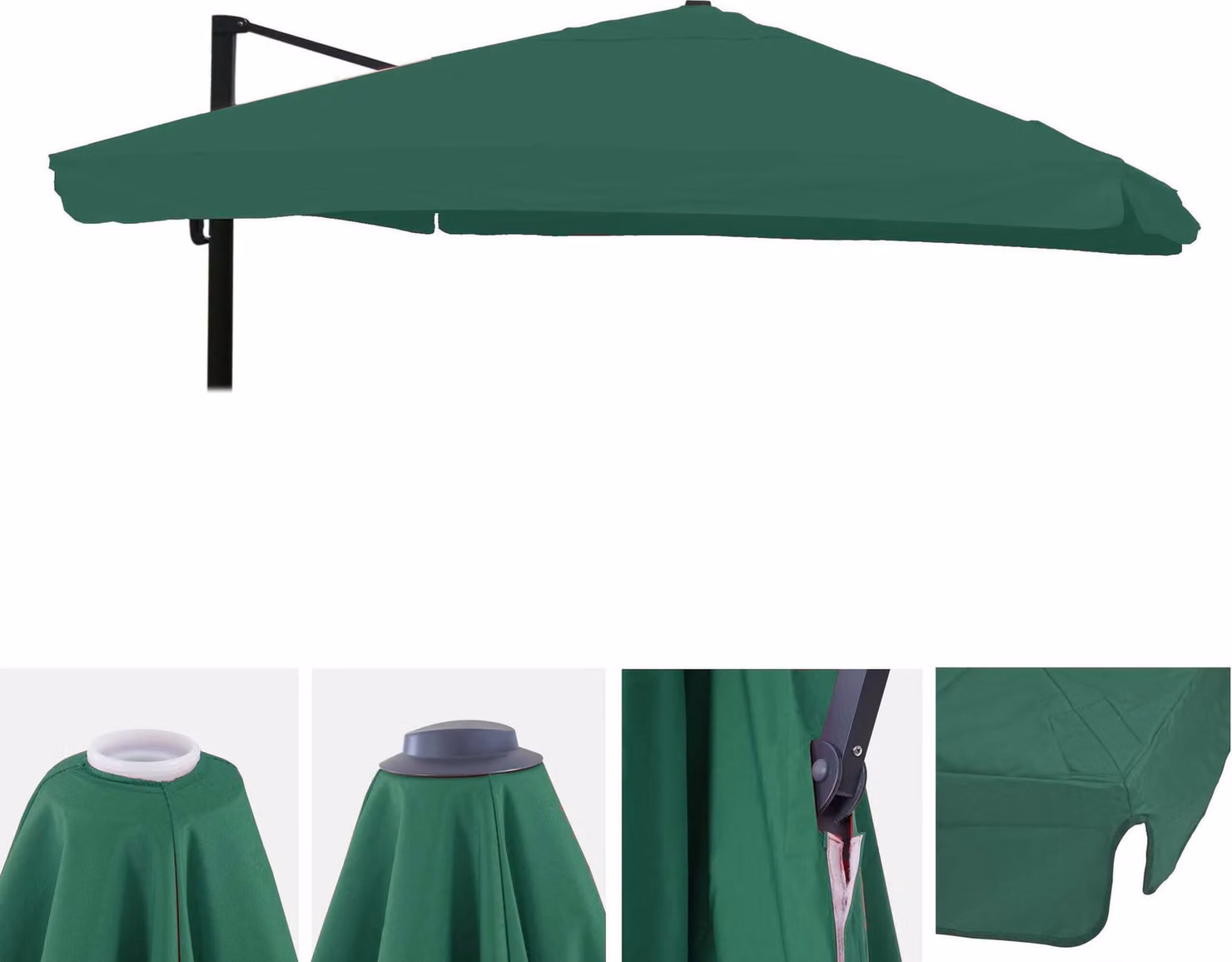 Copertura di ricambio per ombrellone a semisferica HWC-A96 con lembo, copertura per ombrellone, 3x4 m (Ø 5 m), poliestere ~ verde scuro