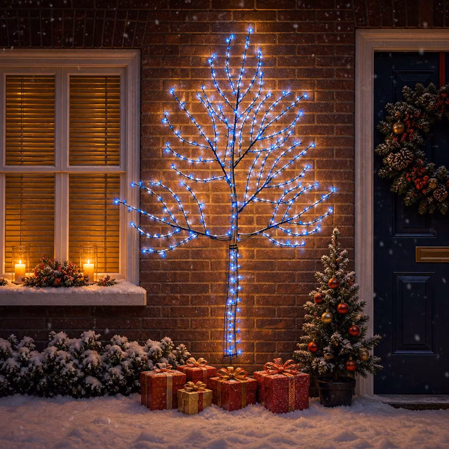 vidaXL Albero di Natale da parete a LED 210 cm 312 LED Blu Acciaio