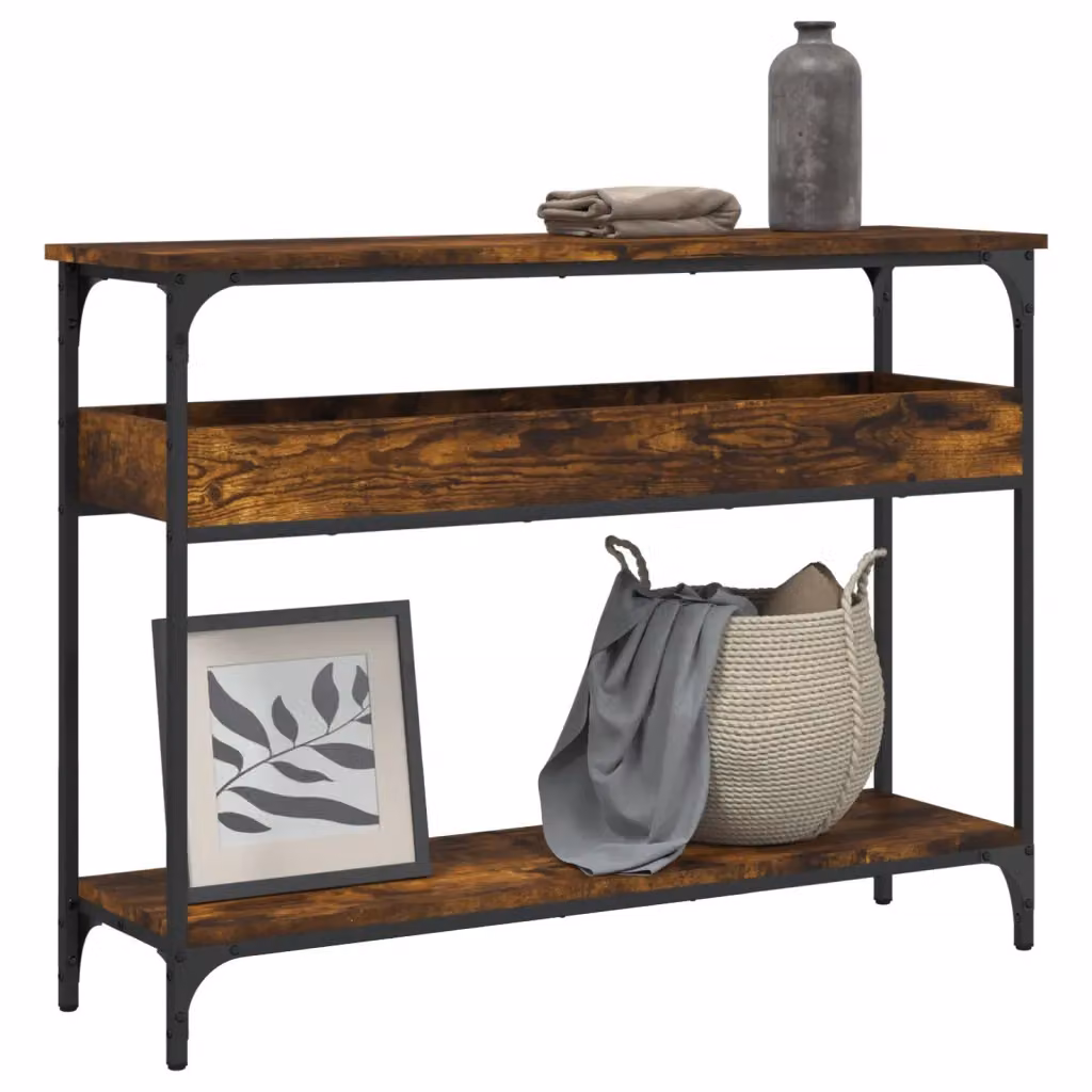 vidaXL Tavolo Consolle in Legno Rovere e Metallo Marrone L: 100 cm, P: 29 cm, H: 75 cm