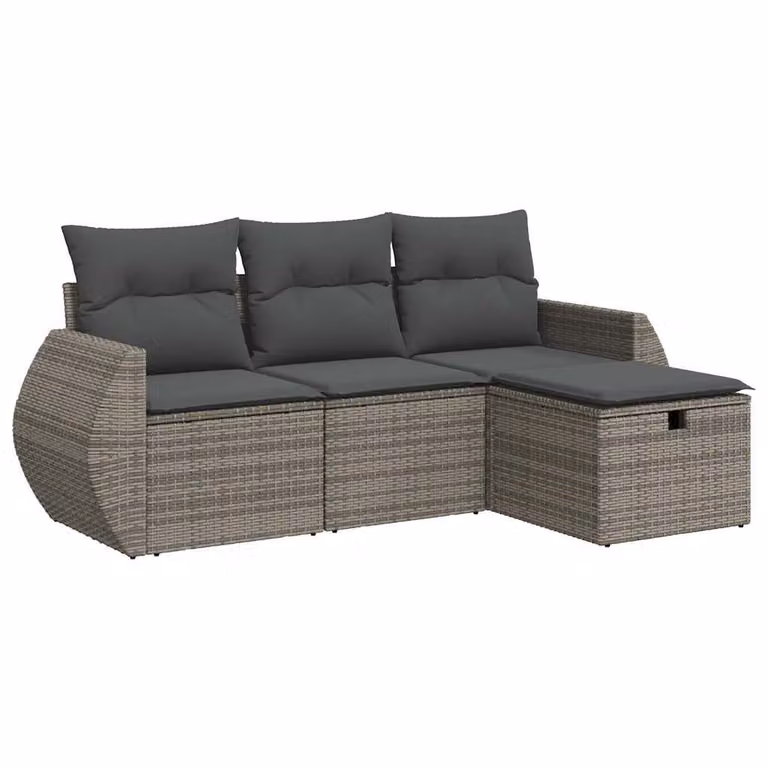 Set Divani da Giardino 4 pz con Cuscini in Polyrattan Grigio