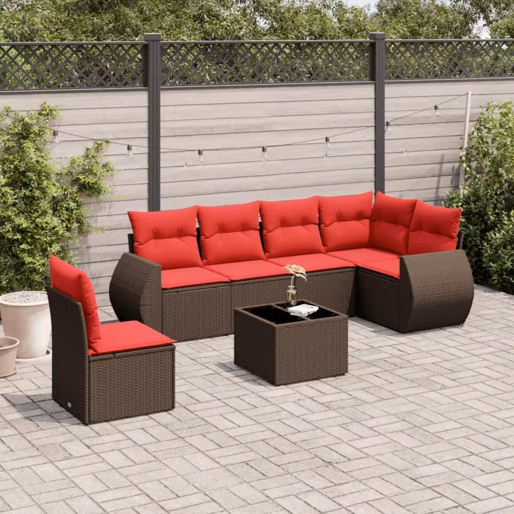 Maison Exclusive - Set di 7 pezzi per giardino con cuscini, marrone, polyrattan