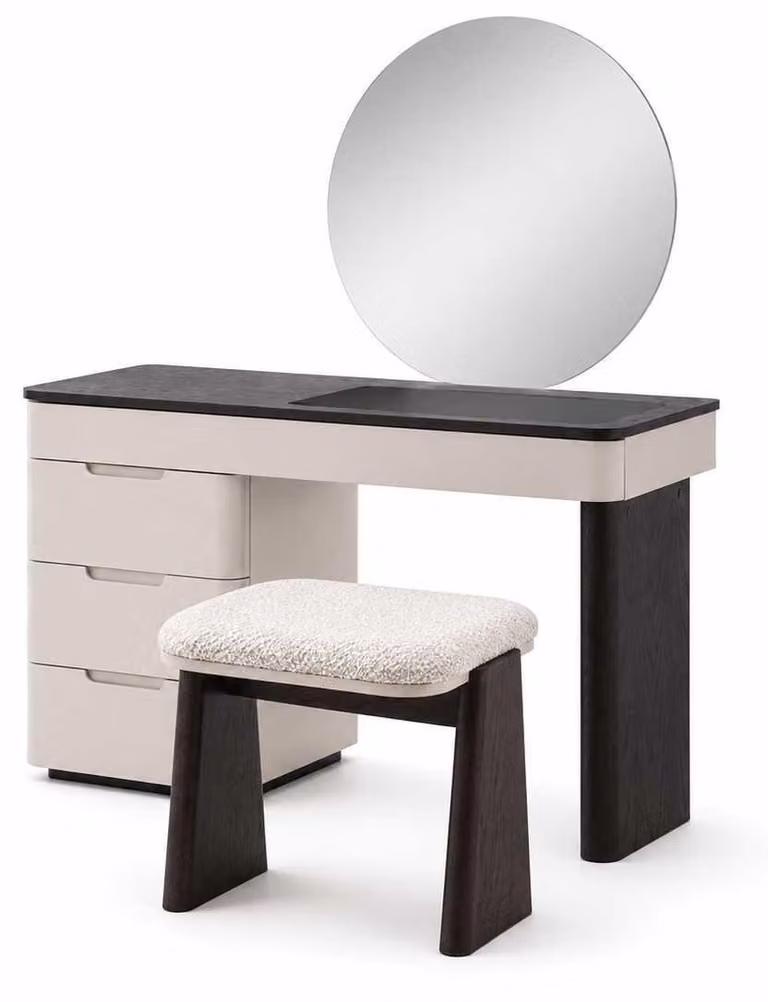 Comò da camera da letto con specchio, set di 3 pezzi, comprensivo di poggiapiedi di design