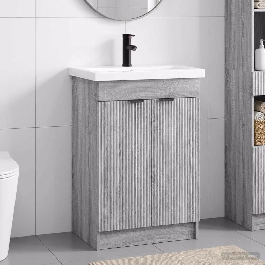 Set di mobili per il bagno moderni vidaXL in stile Sonoma grigio, L: 56 cm, P: 37,5 cm, H: 81 cm