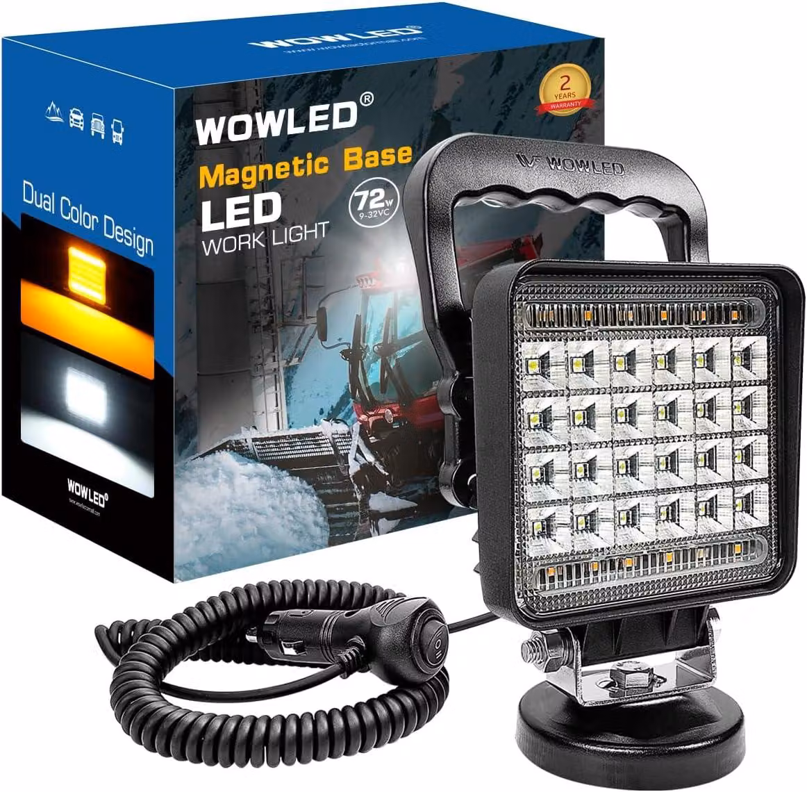 Lampada da lavoro a LED con base magnetica, quadrata, a doppia luce, ideale per l'officina