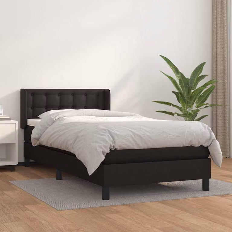 vidaXL Giroletto a Molle con Materasso in Similpelle Nero L/P/H: 90 x 190 cm