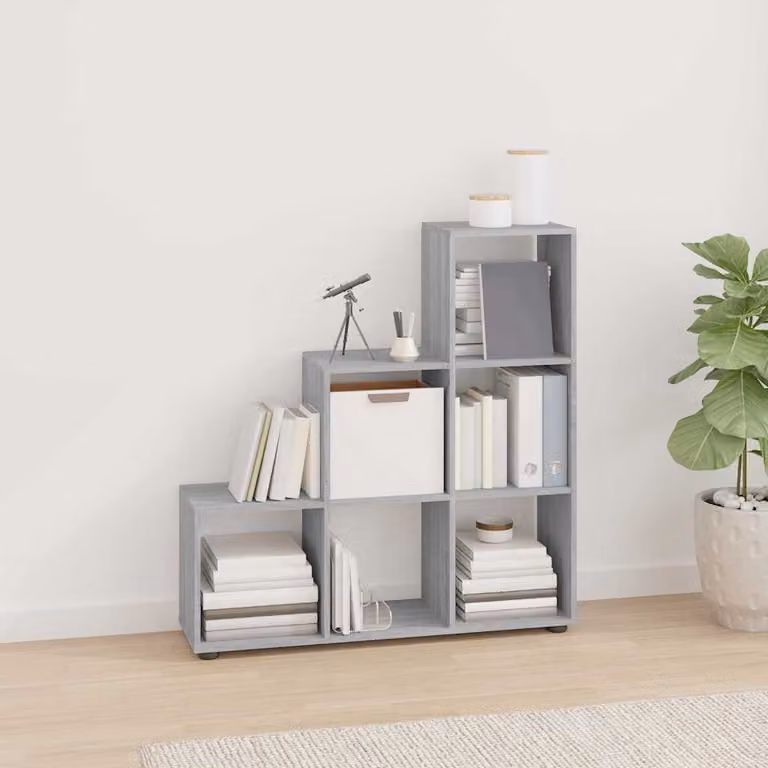 Libreria a scala vidaXL in legno multistrato e MDF, colore grigio, Altezza: 107 cm