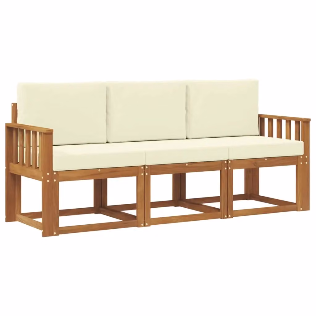 Set di divani da esterno 3 pezzi vidaXL in legno di acacia con cuscini beige e struttura moderna impermeabile – 2