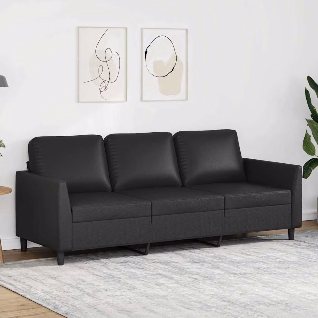 Divano a 3 posti moderno vidaXL in similpelle nera con struttura in metallo per il tuo soggiorno L: 200 cm, P: 80 cm, H: 77 cm
