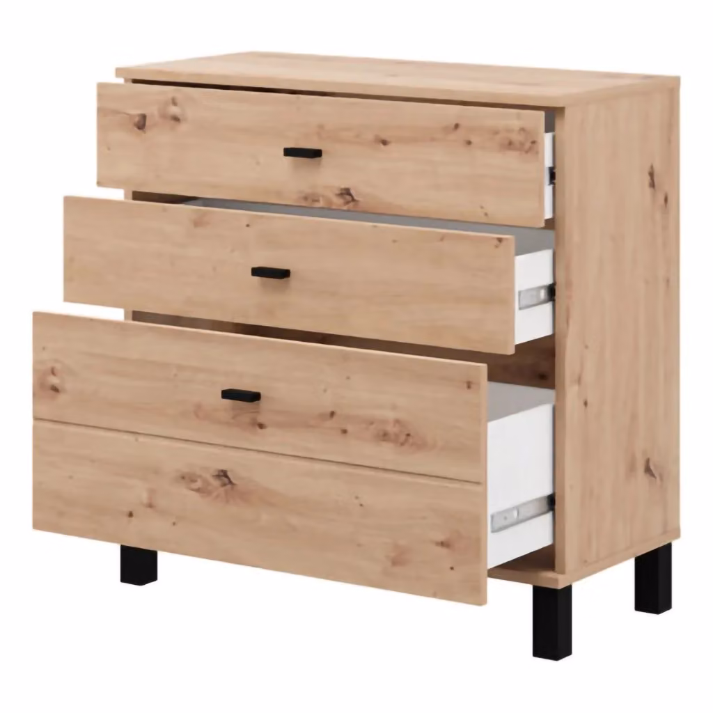 Madia Mindo DMORA con 3 cassetti in rovere nodi marrone L: 77 cm, P: 35 cm, H: 78 cm – 2