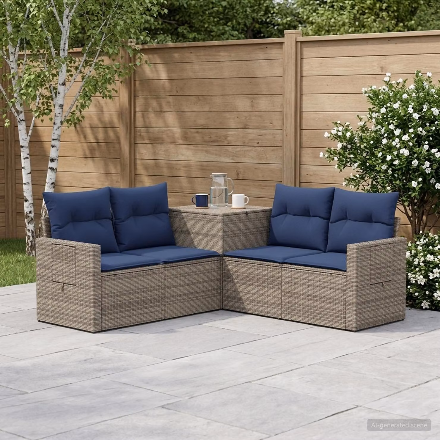 vidaXL Set di divani 5 pz Grigio e Blu Navy 179 x 179 x 85 cm