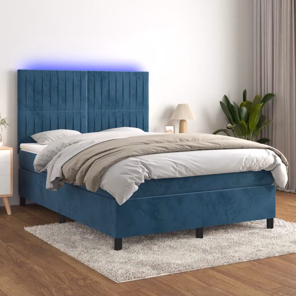 Maison Exclusive - Letto a Molle con Materasso e LED Blu Scuro 140x190 cm