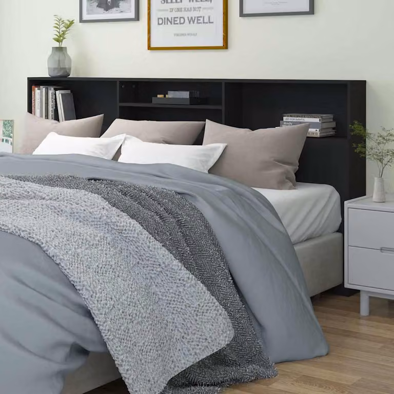 Testiera con contenitore e ripiani integrati vidaXL in legno nero L 220 cm, P 19 cm, H 101,5 cm