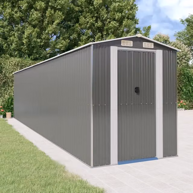 Capanno da Giardino Videx in Acciaio Zincato Grigio con Tetto a Capanna e Porte Scorrevoli L: 192 cm, P: 855 cm, H: 223 cm