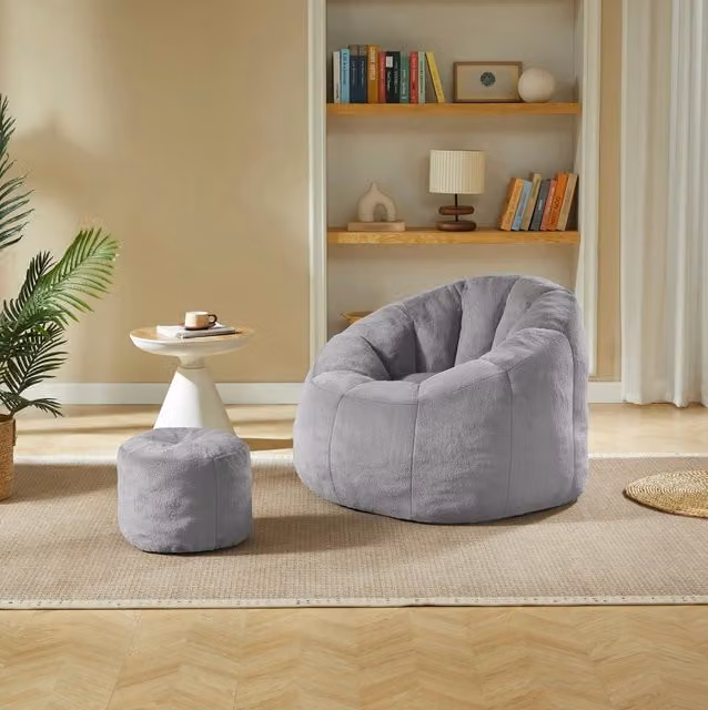Poltrona pouf per adulti 105x105x70 cm in poliestere grigia con poggiapiedi –