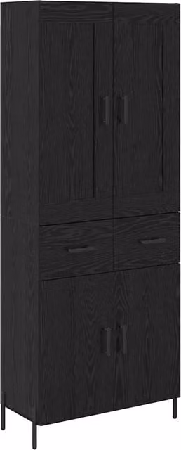 Credenza con cassetto 2 pz | Madia | Buffet da pranzo | Armadio da pranzo Rovere Nero Legno multistrato