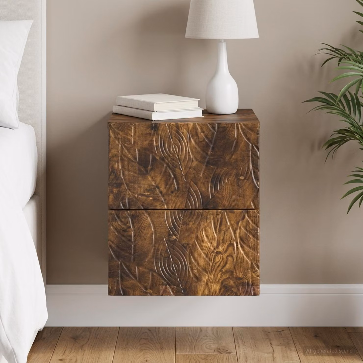 vidaXL Mobiletto da notte sospeso moderno Rovere Fumo L: 34,5 cm, P: 33 cm, H: 40 cm