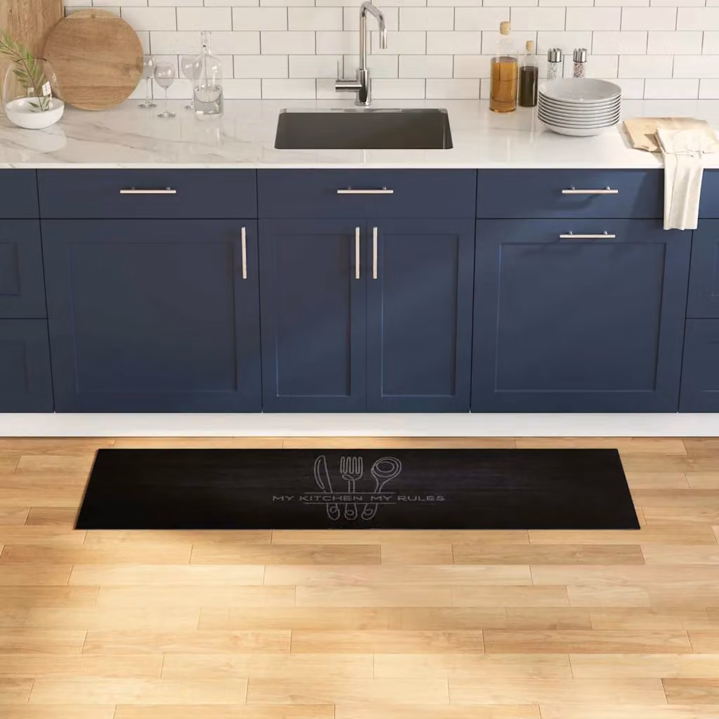 vidaXL Tappeto da Cucina Moderno Nero in Poliammide Lavabile e Antiscivolo L: 150 cm, P: 45 cm