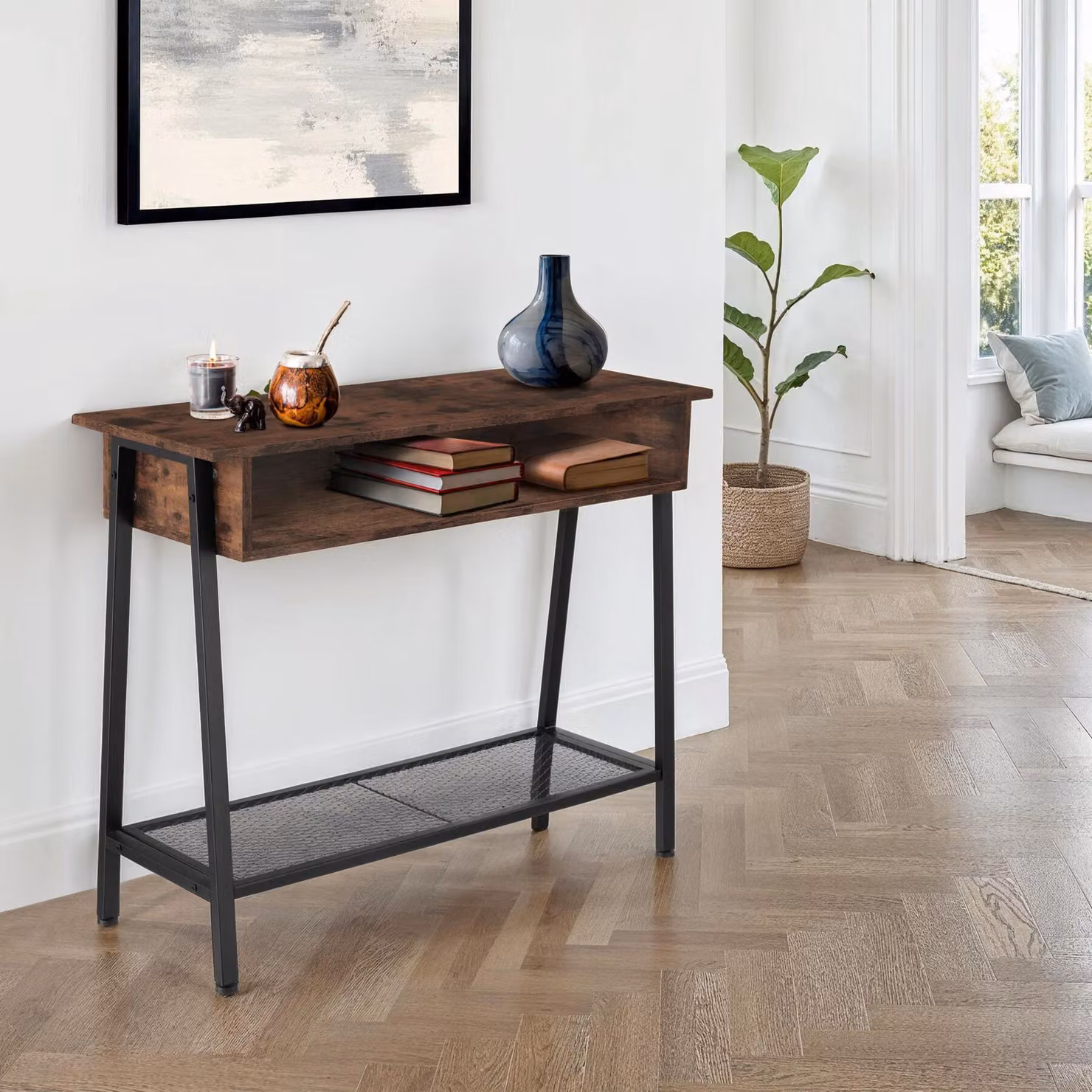 Tavolo console Tralee tectake in stile industriale, colore marrone, L/P/H: 100 x 35 x 80,5 cm – 3