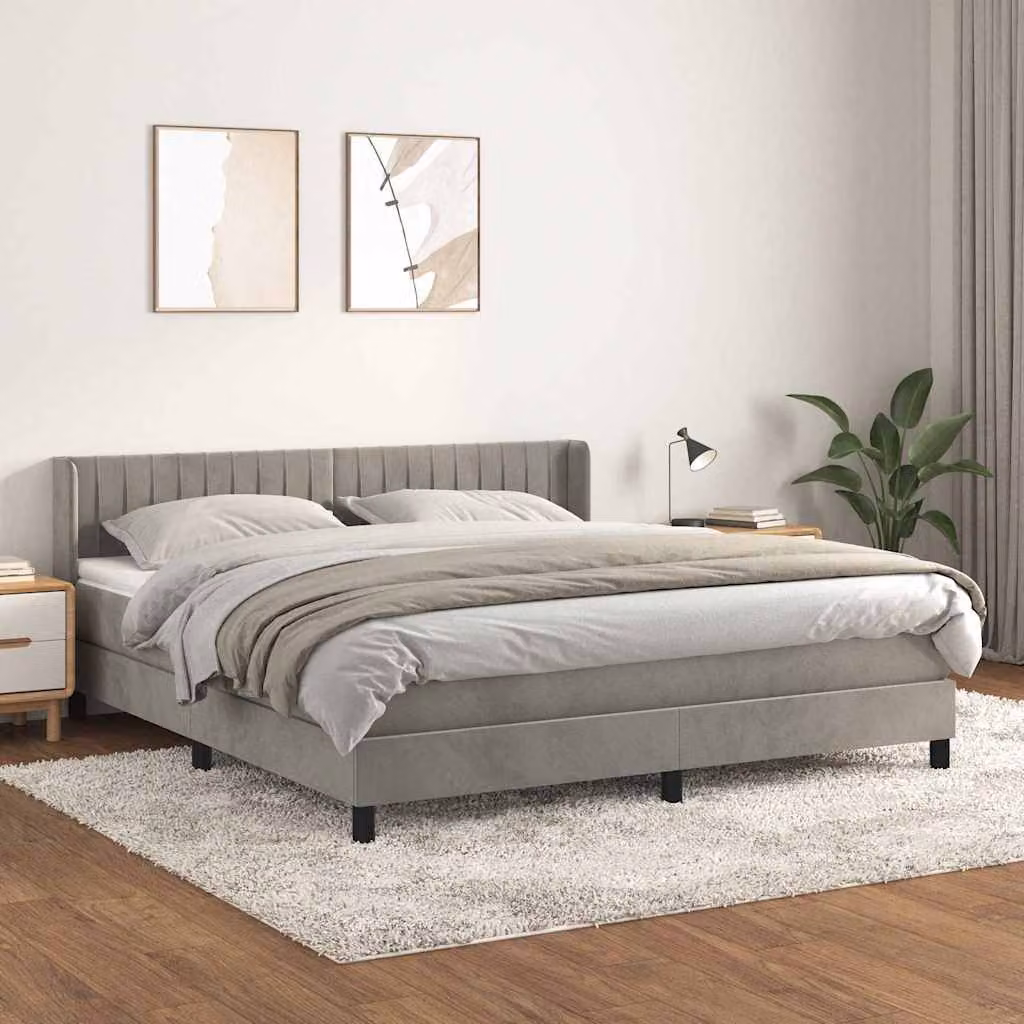 vidaXL Giroletto a Molle con Materasso in Velluto Grigio Chiaro L/P/H: 180 x 200 x 88 cm – 1
